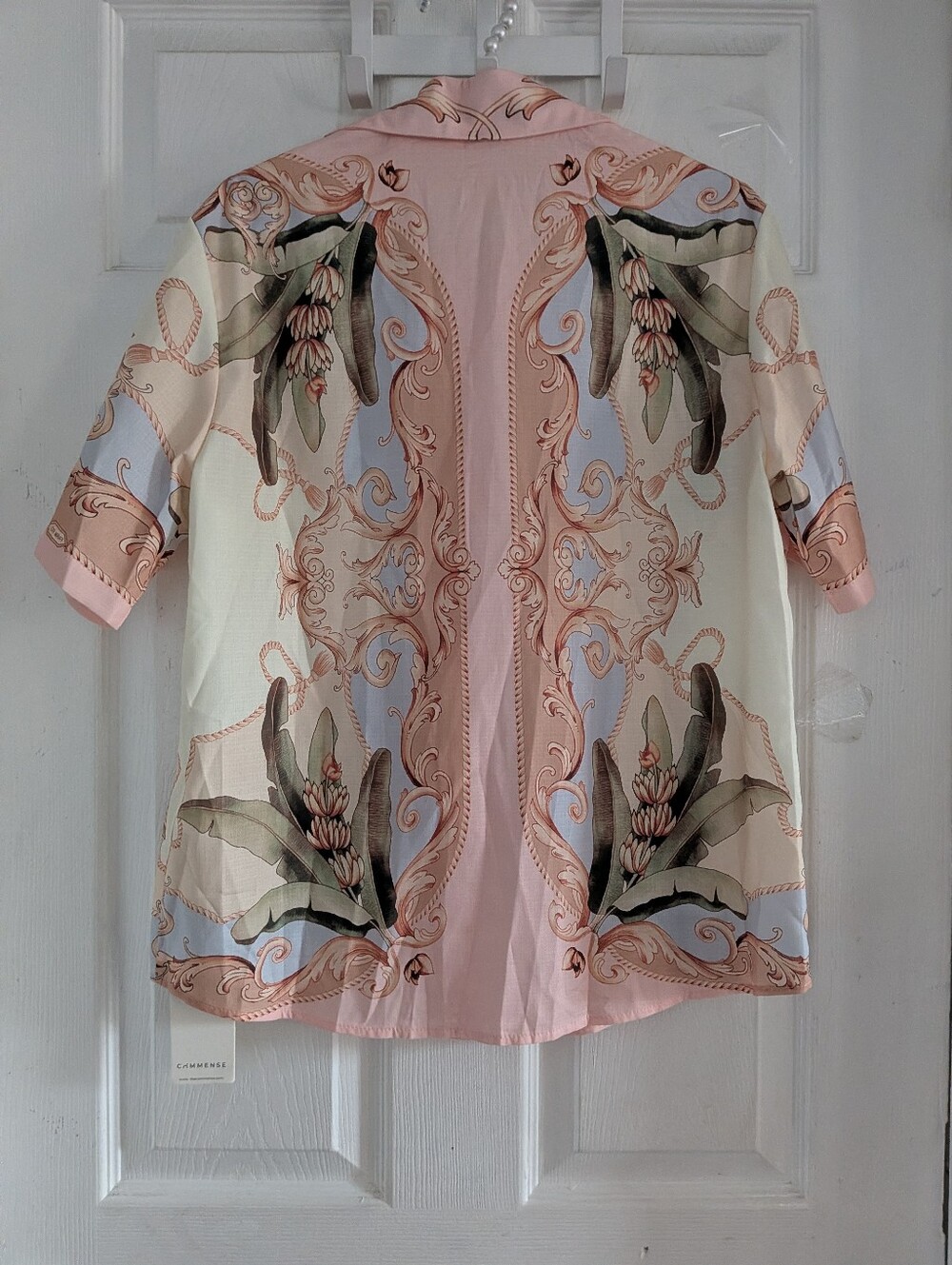 Commense Leaf Print Linen Blend Shirt & Drawstring Shorts Set - Picture 9 of 15